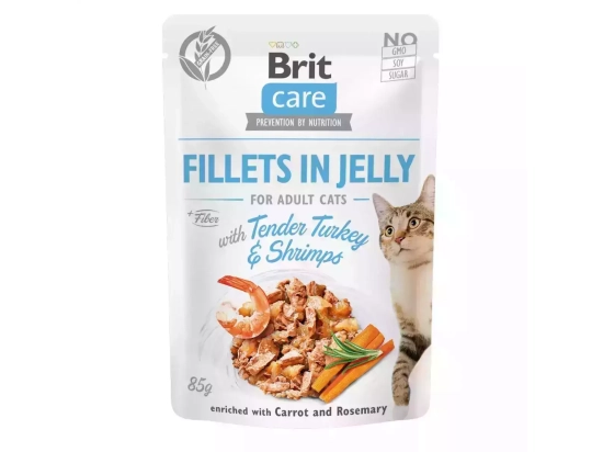 Фото - вологий корм (консерви) Brit Care Cat Fillets in Jelly Adult Turkey, Shrimps, Carrot & Rosemary консерви для кішок в желе ІНДИЧКА, КРЕВЕТКИ, МОРКВА та РОЗМАРИН