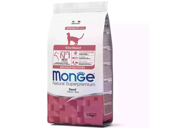 Фото - сухий корм Monge Cat Monoprotein Sterilised Beef сухий монопротеїновий корм для стерелізованих кішок ЯЛОВИЧИНА