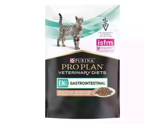 Фото - ветеринарные корма Purina Pro Plan (Пурина Про План) Veterinary Diets EN Gastrointestinal Salmon влажный лечебный корм для кошек c заболеваниями ЖКТ, ЛОСОСЬ