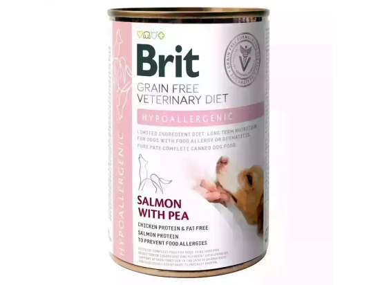 Фото - ветеринарные корма Brit Veterinary Diets Dog Grain Free Hypoallergenic Salmon & Peas консервы для собак с пищевой непереносимостью ЛОСОСЬ И ГОРОХ