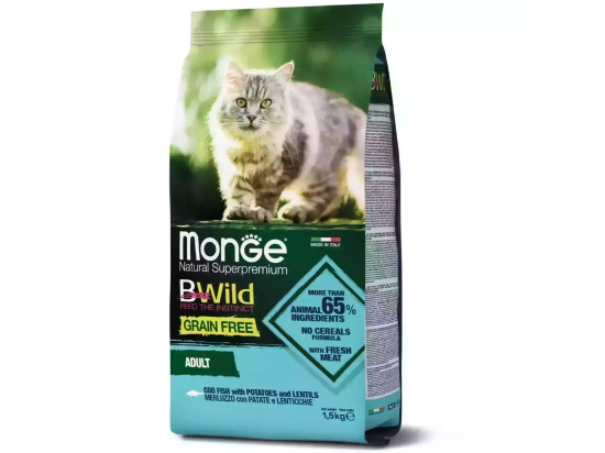 Фото - сухой корм Monge Cat Bwild Grain Free Сod сухой беззерновой корм для кошек ТРЕСКА