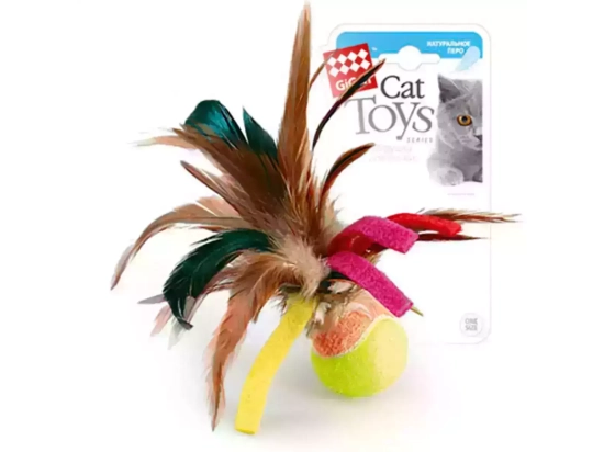 Фото - іграшки GiGwi (Гігві) Catch & Scratch М'ЯЧИК іграшка для котів з пір'ям, 6 см