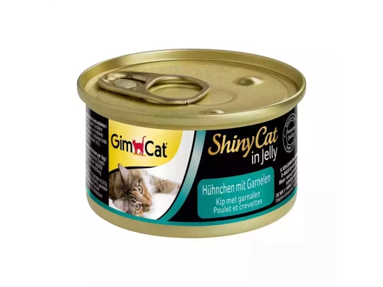 Фото - вологий корм (консерви) Gimcat Shiny Cat in jelly (КУРКА З КРЕВЕТКАМИ В ЖЕЛЕ) консерви для кішок