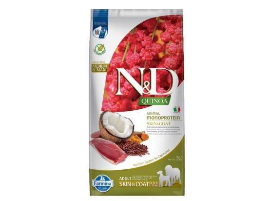 Фото - сухой корм Farmina (Фармина) N&D Grain Free Quinoa Skin&Coat Adult Medium & Maxi корм для собак средних и больших пород при пищевой аллергии ПЕРЕПЕЛ, КИНОА, КОКОС И КУРКУМА
