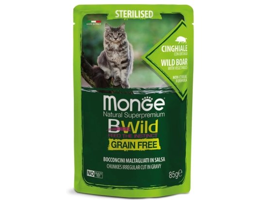 Фото - влажный корм (консервы) Monge Cat Bwild Grain Free Sterilised Wild Boar & Vegetables влажный корм для стерилизованных кошек КАБАН и ОВОЩИ, пауч