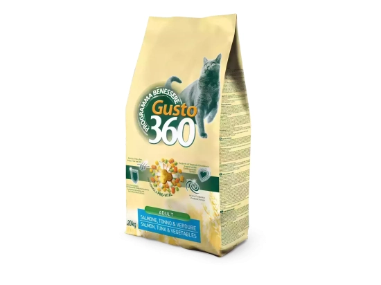 Фото - сухий корм Gusto 360 (Густо 360) Adult Cat Salmone, Tuna & Vegetables сухий корм для дорослих кішок ЛОСОСЬ, ТУНЕЦЬ та ОВОЧІ