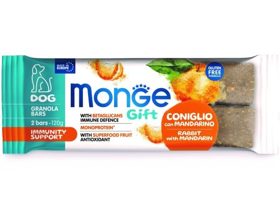 Фото - ласощі Monge Dog Gift Immunity Support Adult Rabbit & Mandarin ласощі для собак, фруктовий батончик для підтримки імунітету КРОЛИК та МАНДАРИНИ