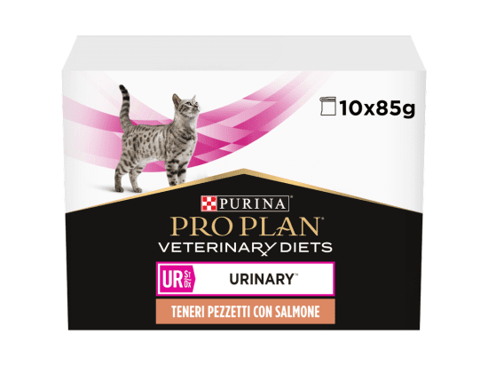 Фото - ветеринарные корма Purina Pro Plan (Пурина Про План) Veterinary Diets UR Urinary Salmon влажный лечебный корм для кошек для растворения струвитных камней ЛОСОСЬ