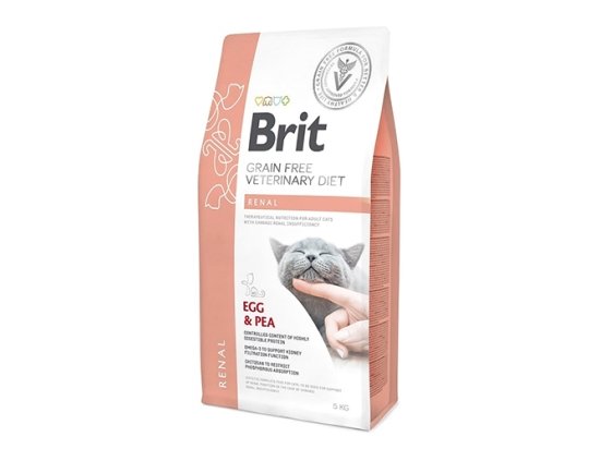 Фото - ветеринарні корми Brit Veterinary Diet Cat Grain Free Renal Egg & Pea беззерновий сухий корм для кішок при захворюваннях нирок ЯЙЦЯ та ГОРОХ
