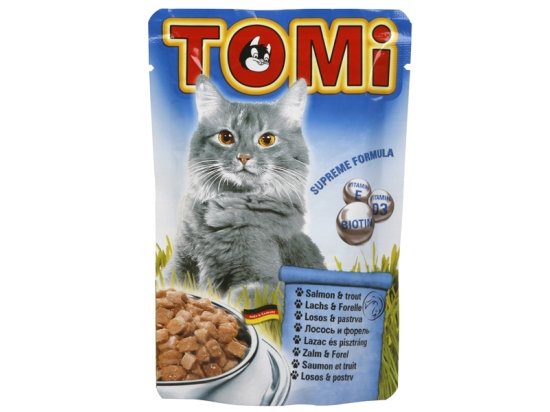 Фото - влажный корм (консервы) TOMi Salmon+Trout консервы для кошек - кусочки в соусе, лосось и форель (пауч)