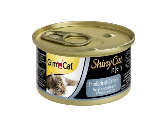 Фото - вологий корм (консерви) Gimcat Shiny Cat in jelly (ТУНЕЦЬ З КРЕВЕТКАМИ В ЖЕЛЕ) консерви для котів