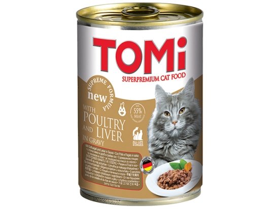 Фото - вологий корм (консерви) TOMi poultry+liver консерви для котів - шматочки в соусі ПТИЦЯ і ПЕЧІНКА